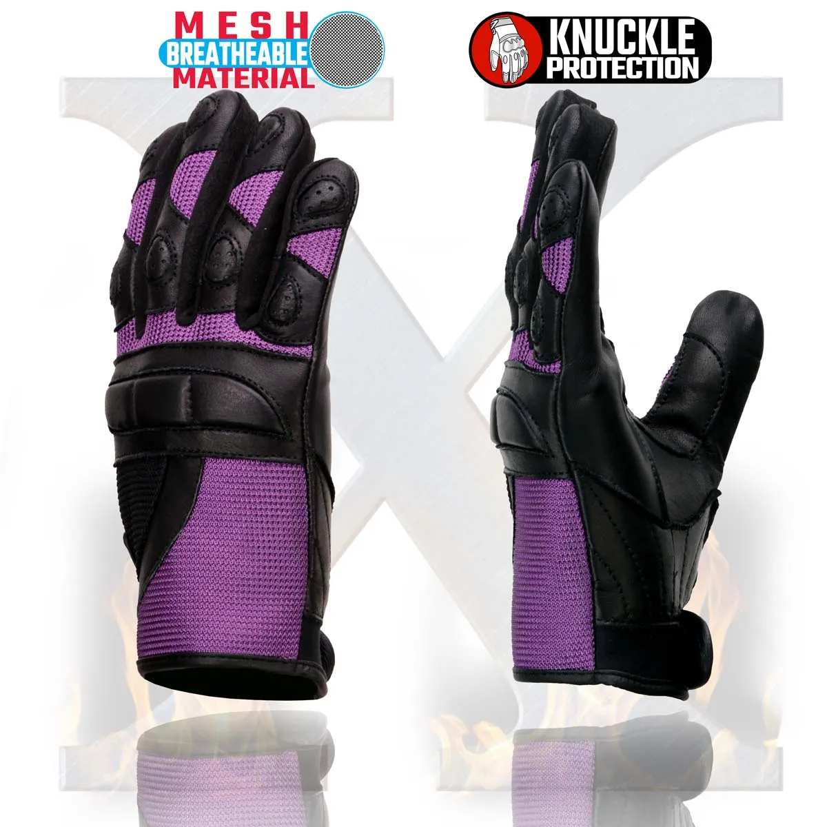 Xelement XG80208 Women's Black and Purple Mesh Cool Rider Motorcycle Gloves