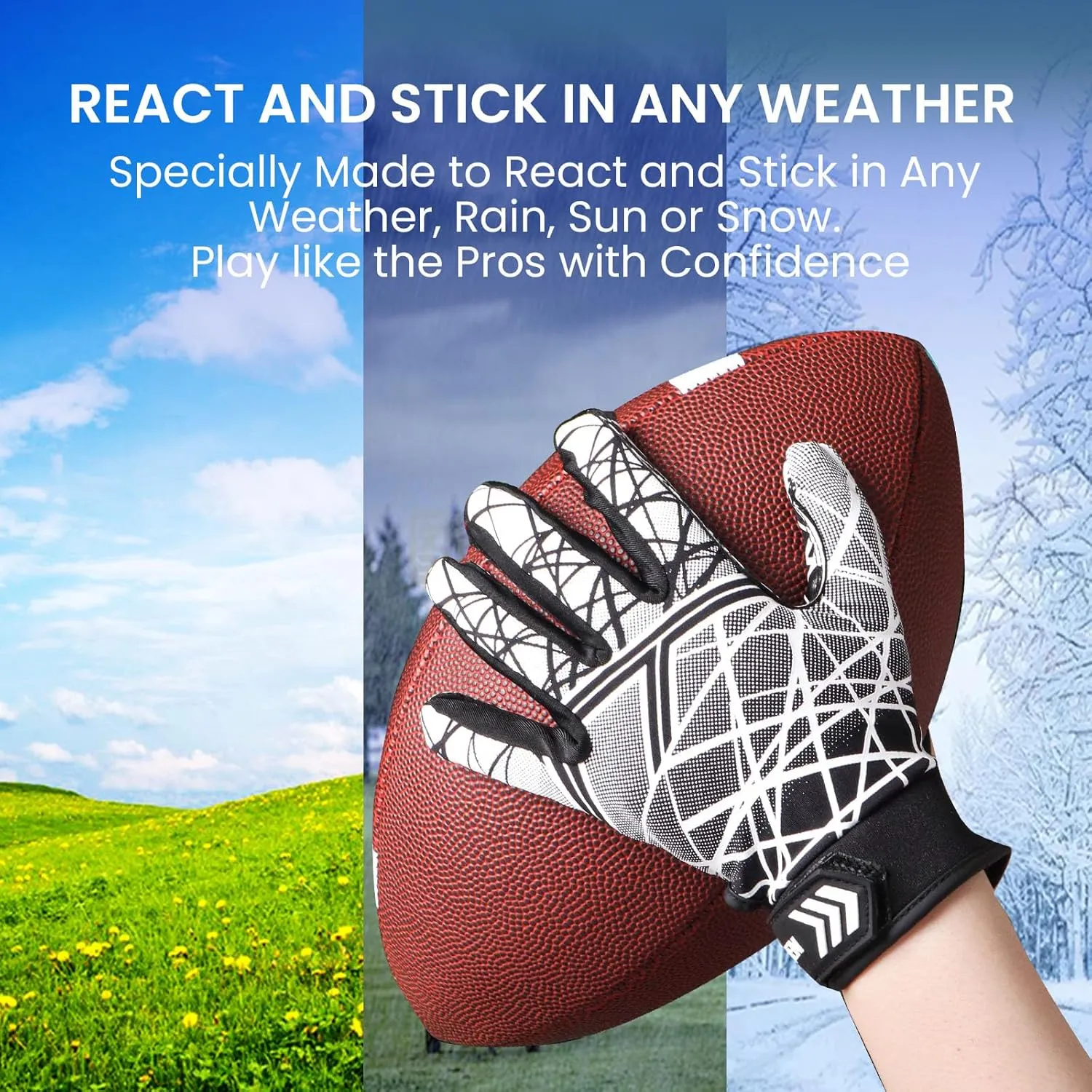 Youth Football Gloves with High Tack Silicone Gel Pad